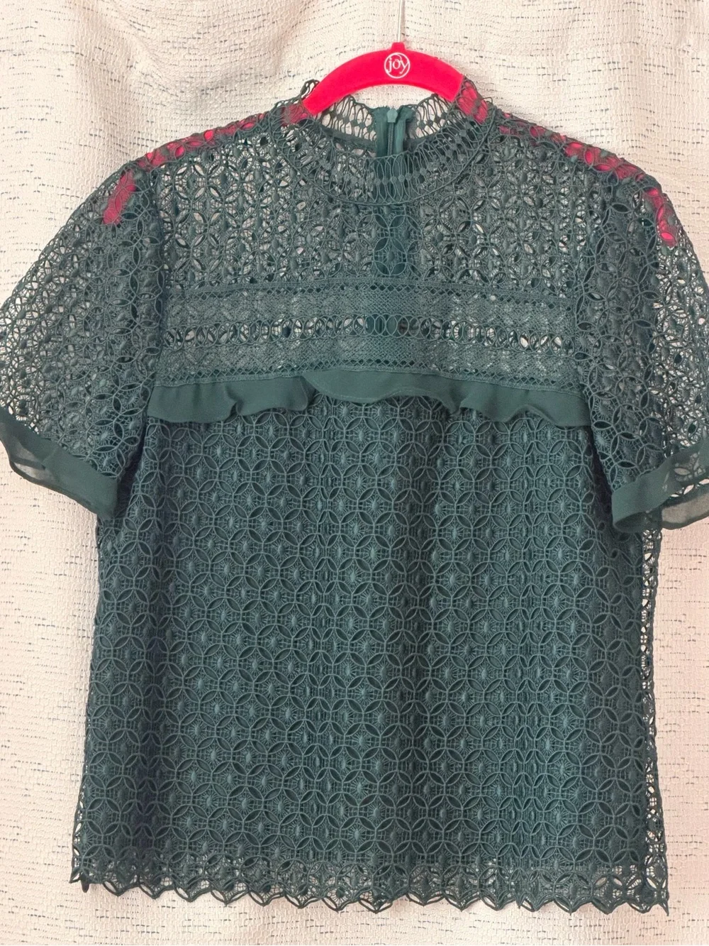 Zara Forest Green Lace Short-Sleeve Top Size M